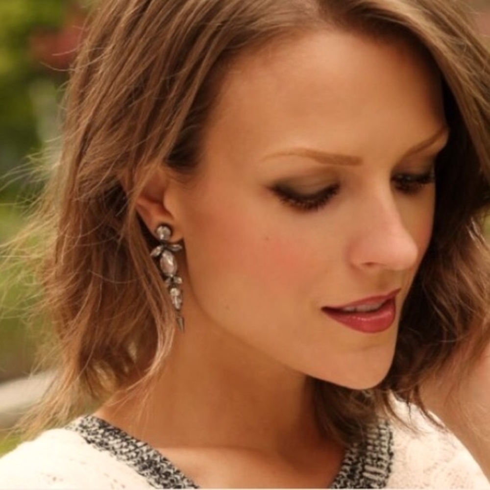:: S&D Retired Hematite+Crystal Drop Earrings - Picture 3 of 6